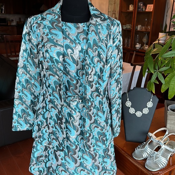 RARE Vintage 1960’s Mod Size 4 Dress & Jacket Silver Blue Lame Brocade - Picture 10 of 15